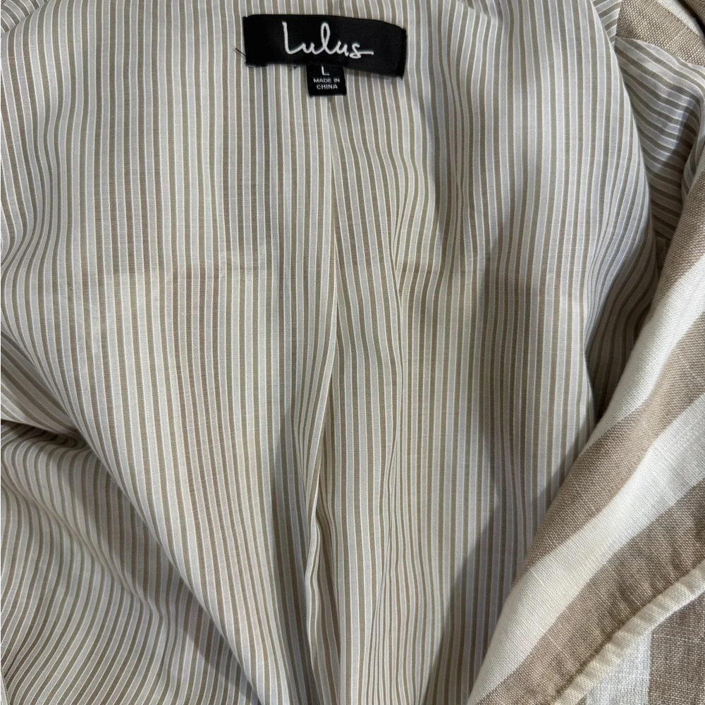 Lulus Striped Moto Jacket Cream Tan Asymmetrical Zip Lightweight Size L - Picture 10 of 12